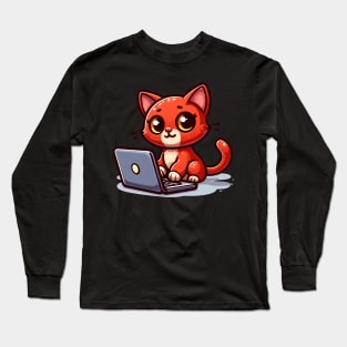 Computer Cat Long Sleeve T-Shirt